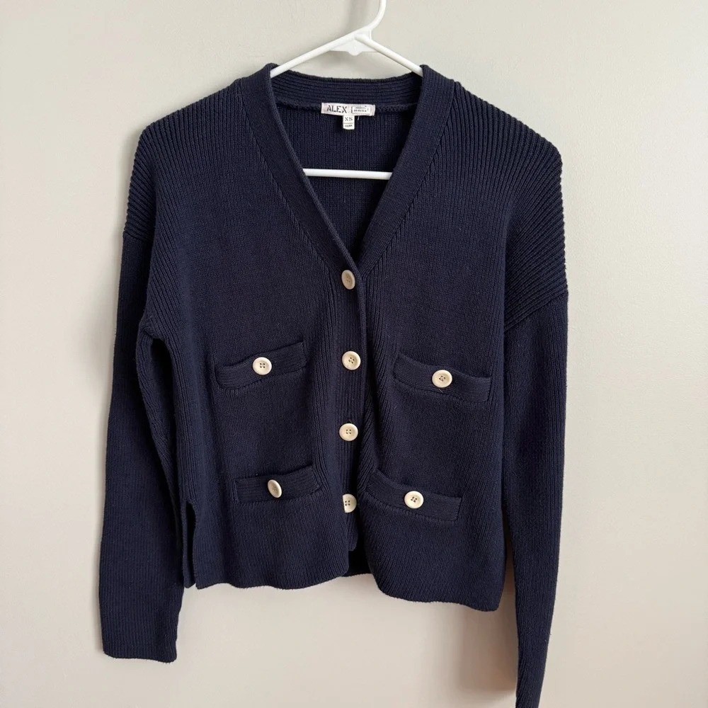 Alex Mill XS Jo Ribbed Cardigan Sweater Navy 100% Cotton VGUC